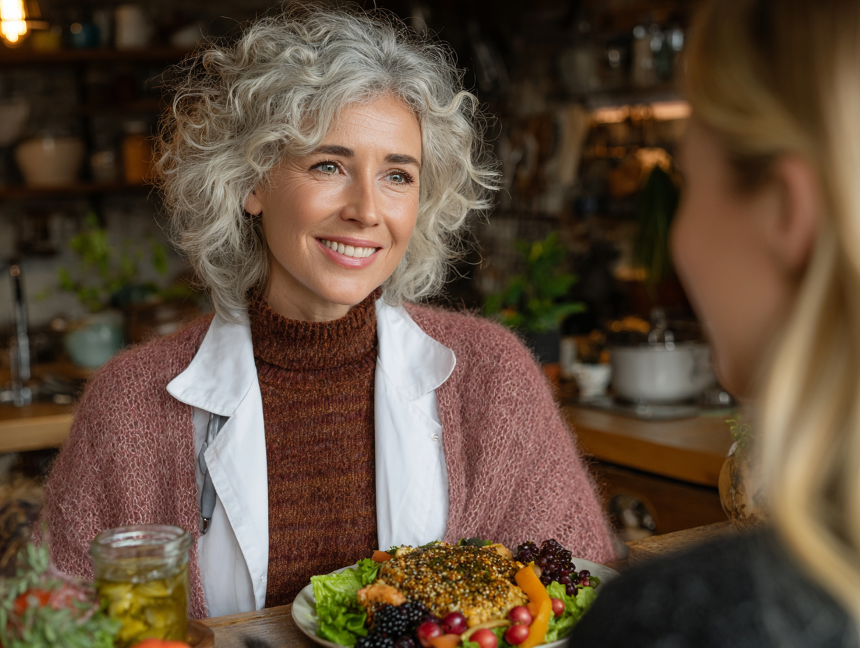 Досвідчений дієтолог консультує літнього клієнта